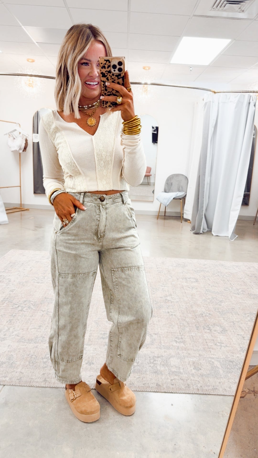 Olive Grove Mineral Wash Barrel Jeans