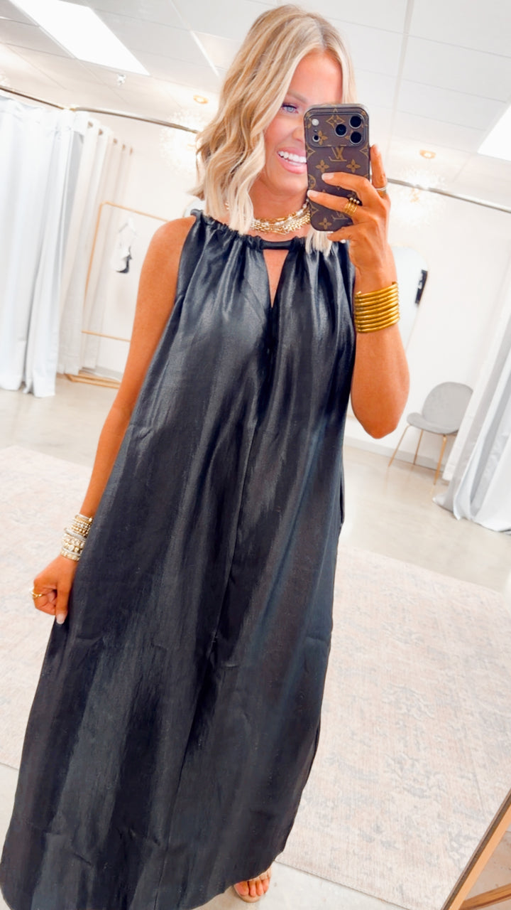 Halter Tie Back Dress-Black
