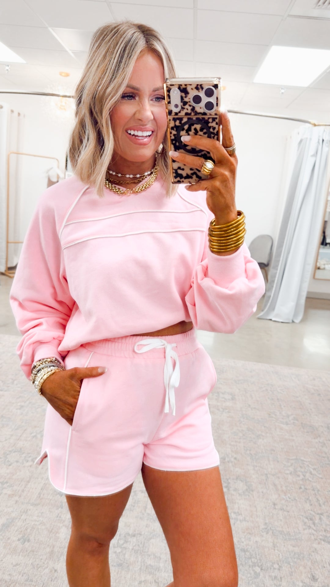 Lyla Piped Lounge Set-Pink/White