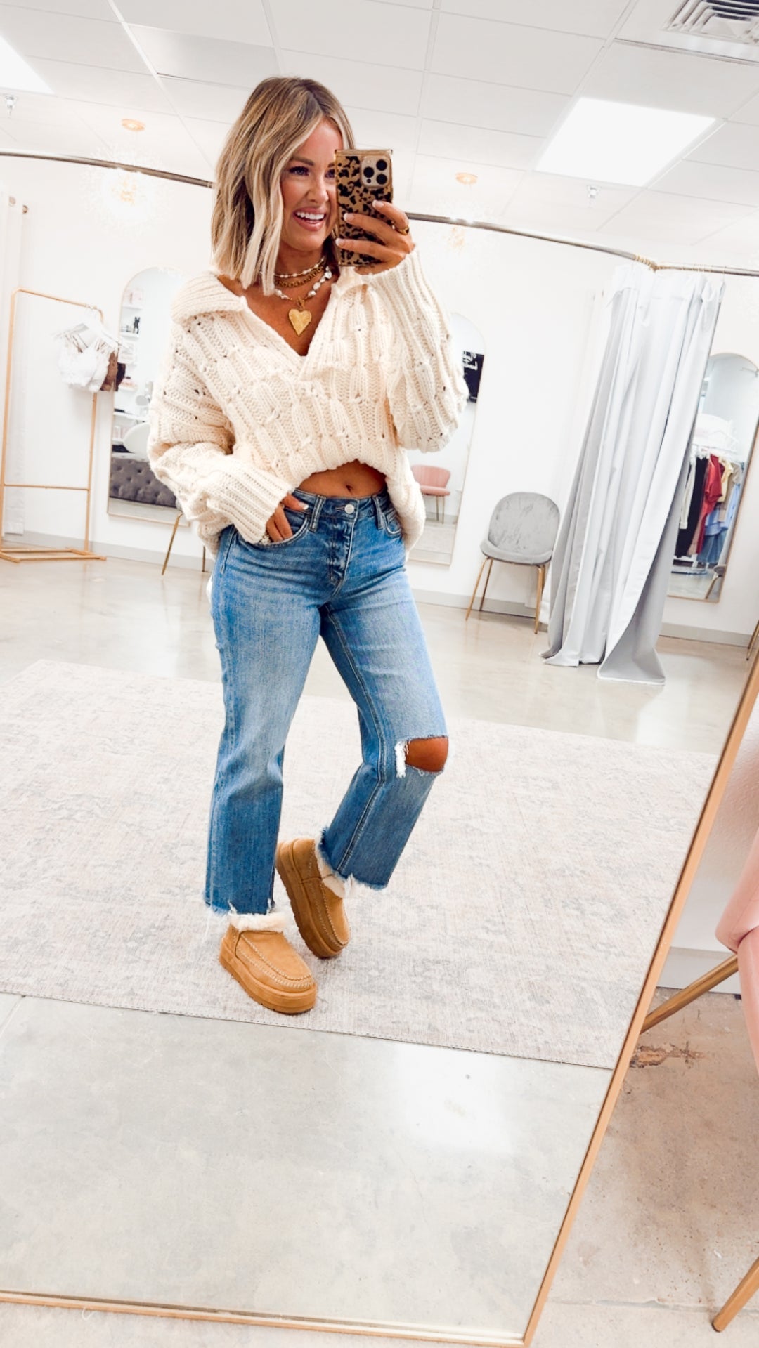 Cozy Collared Sweater Top-Cream