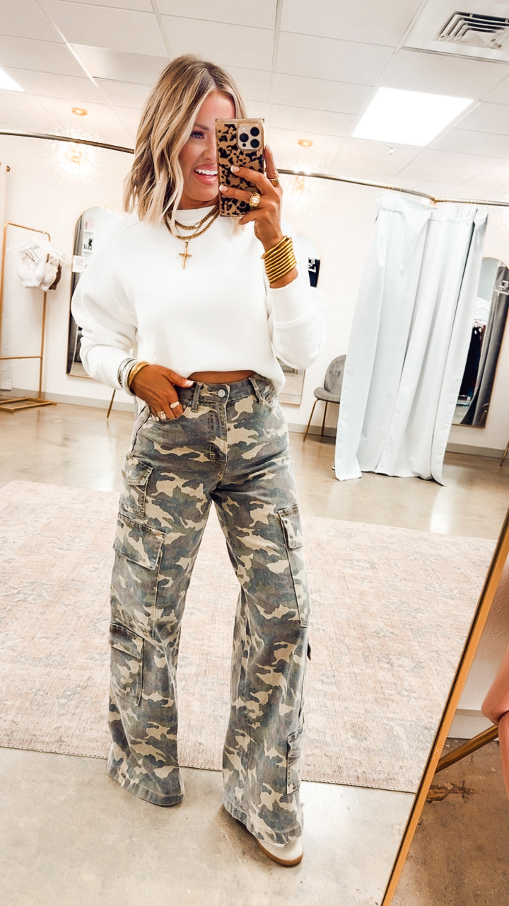 White Plush Raglan Sweatshirt