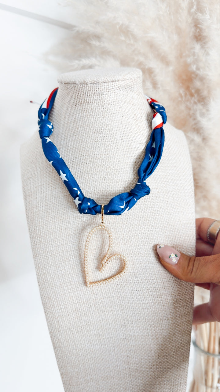 The USA Heart Flag Print Scarf Necklace