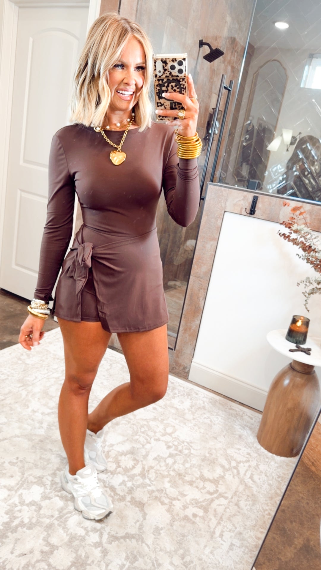 Long Sleeve Wrap Tie Dress-Chocolate