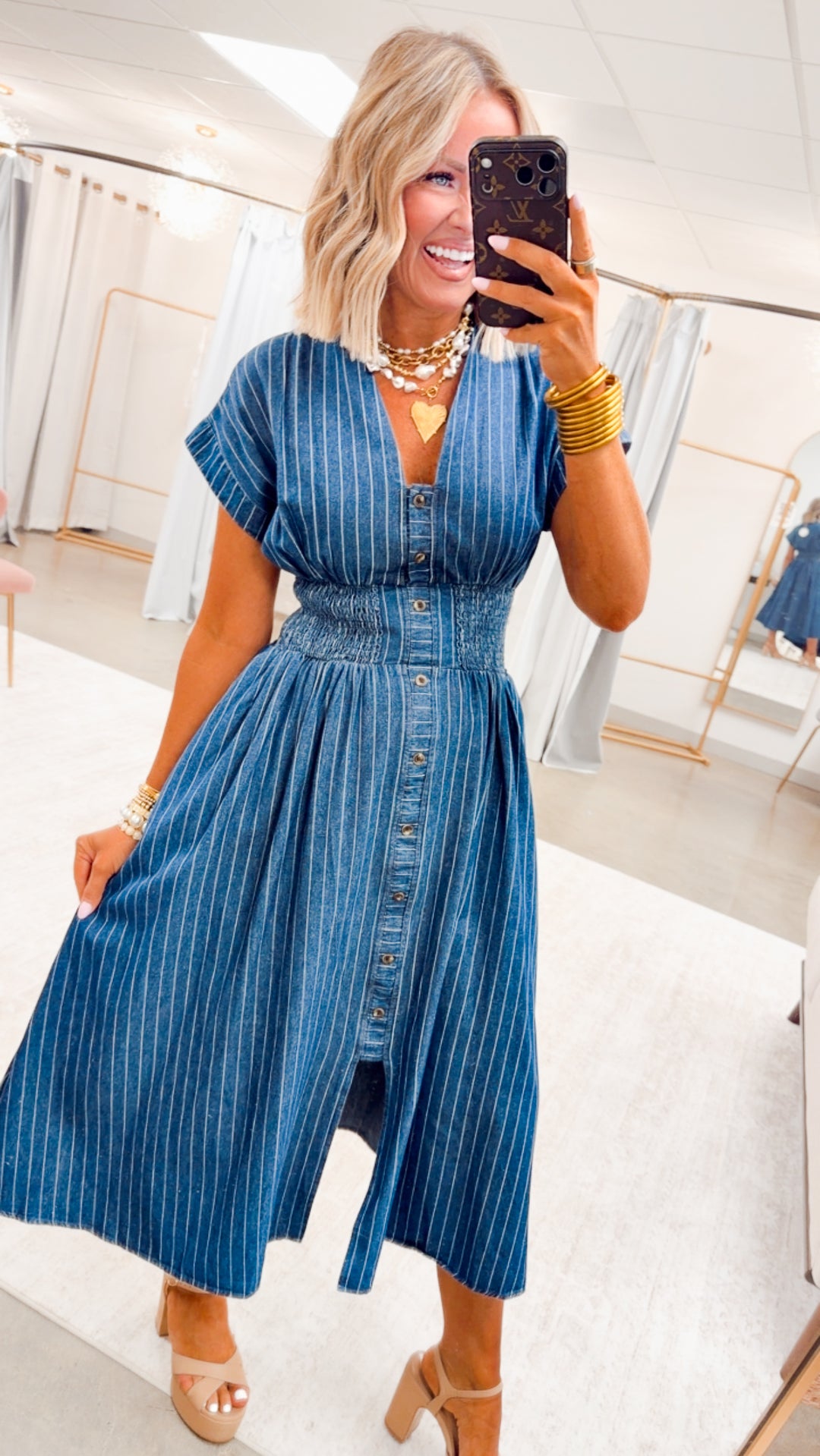 The Della Pinstripe Midi Dress