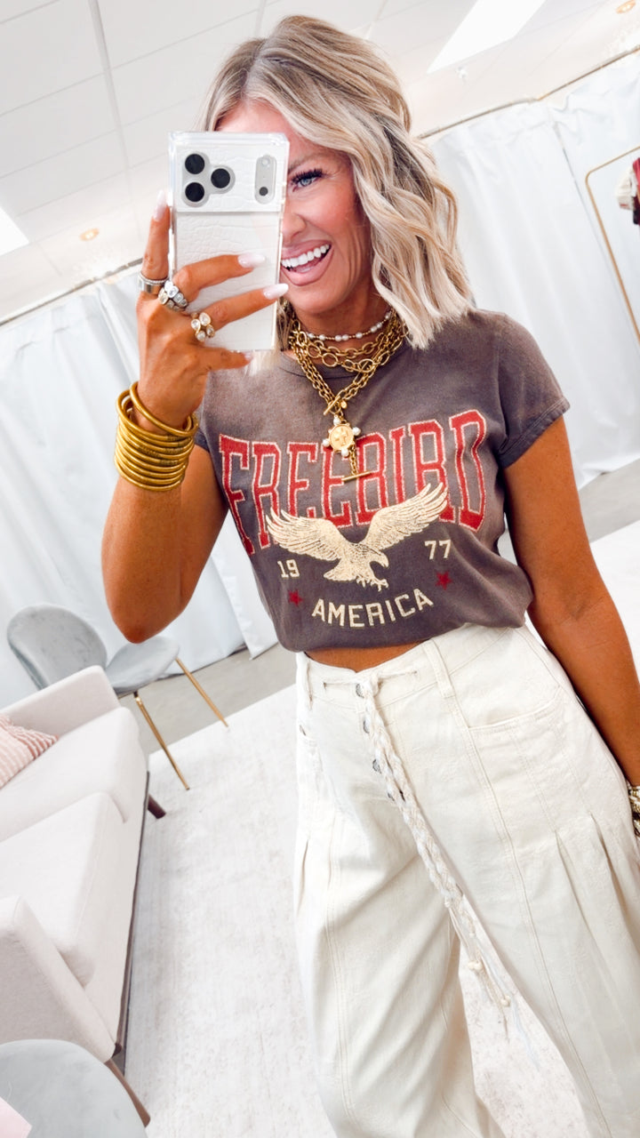 Free Bird America 1977 Crop Tee-Espresso