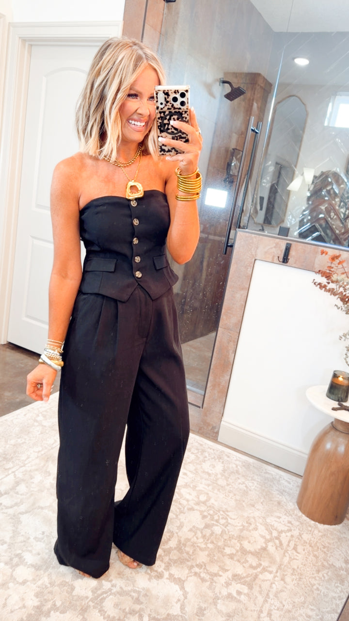 Cambria Crop Top and Wide Leg Pants Set-Black