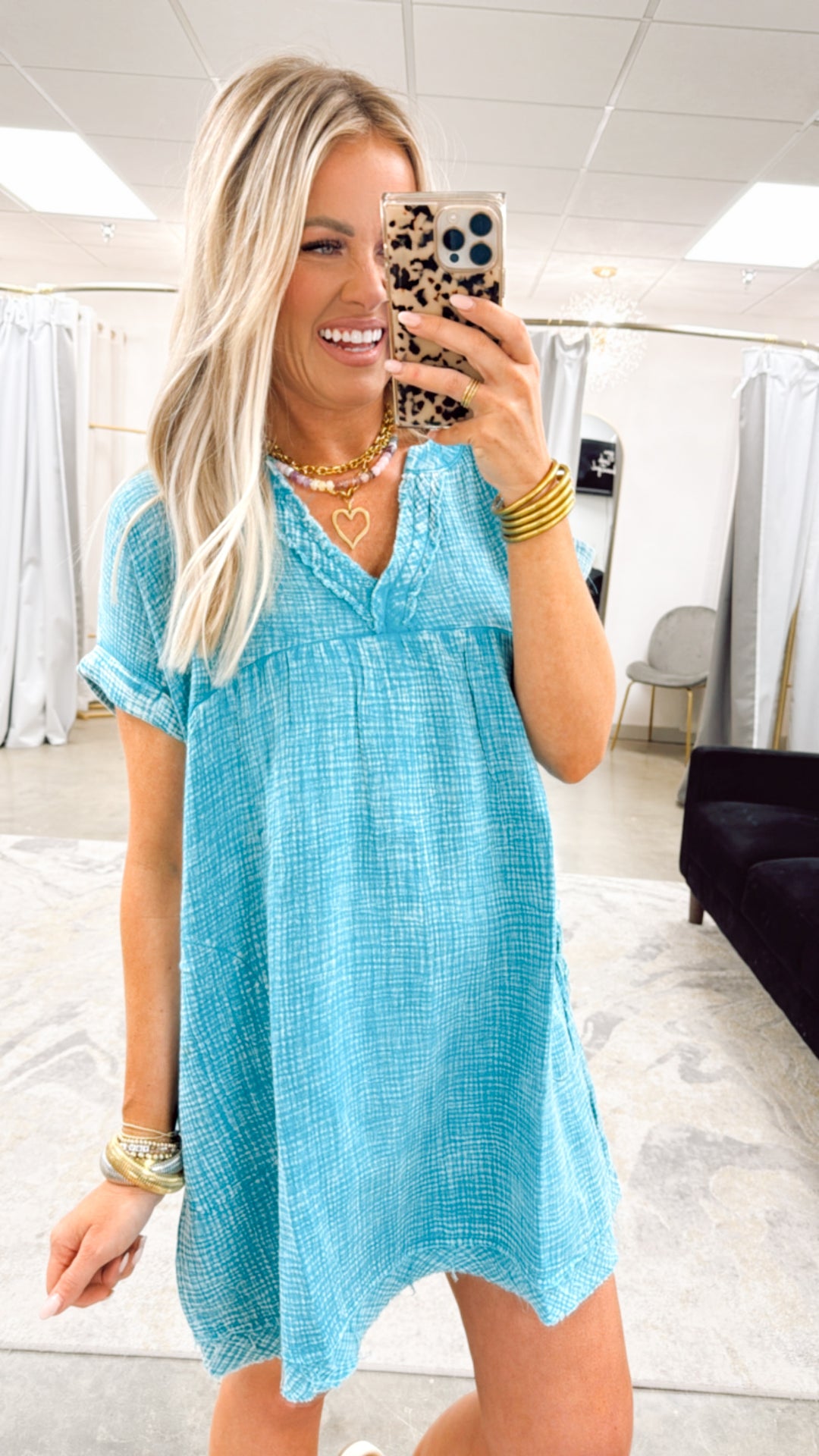 Ocean Breeze V-Neck Dress-Lt Teal