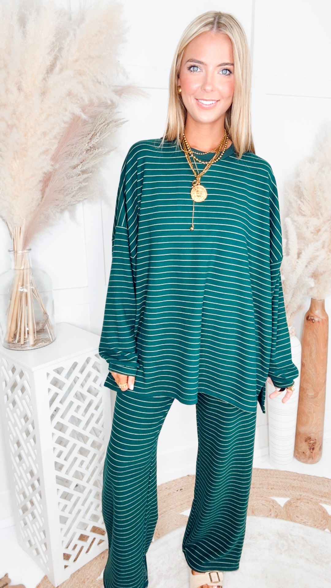 Addi Oversized Striped Top-Green