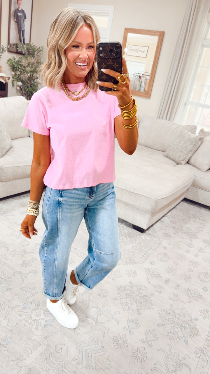 Classic Relaxed Crop Tee-Pink