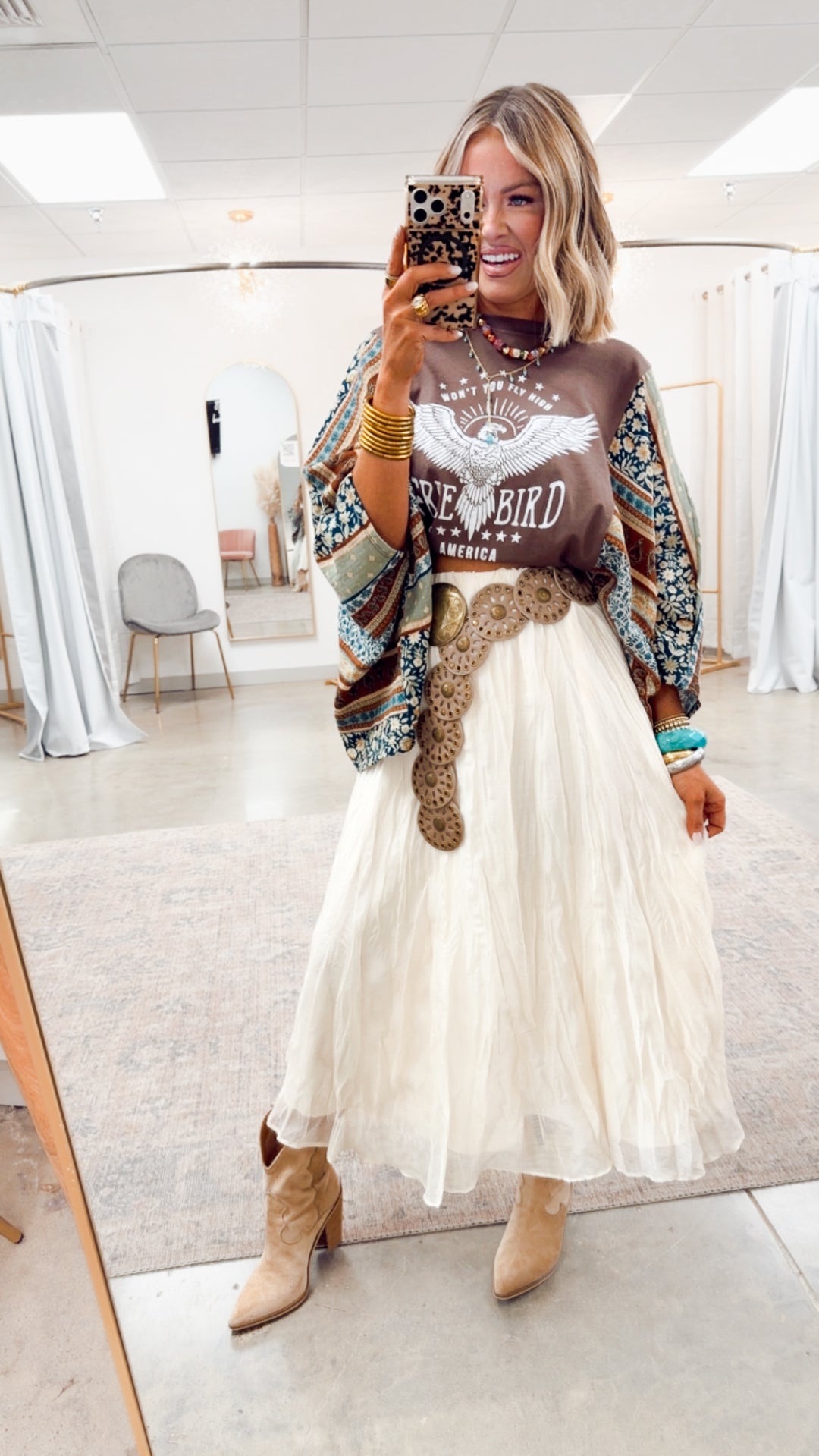 Free Bird Eagle Kantha Top-Brown