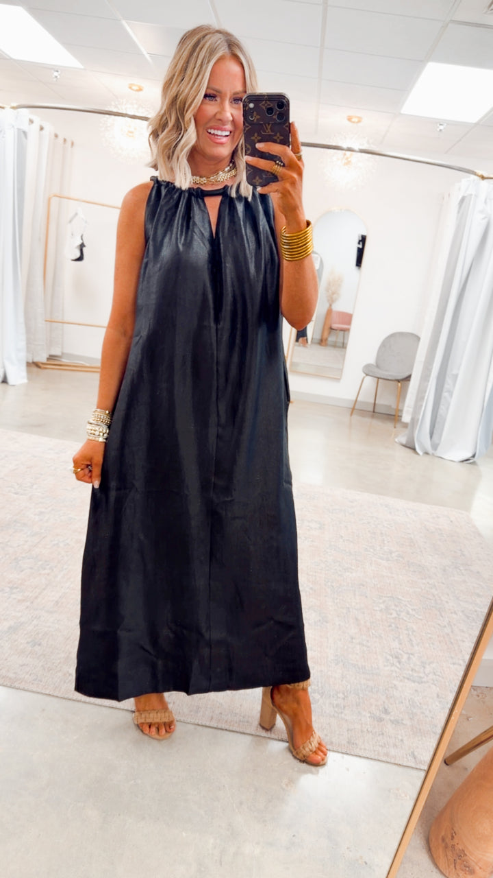 Halter Tie Back Dress-Black