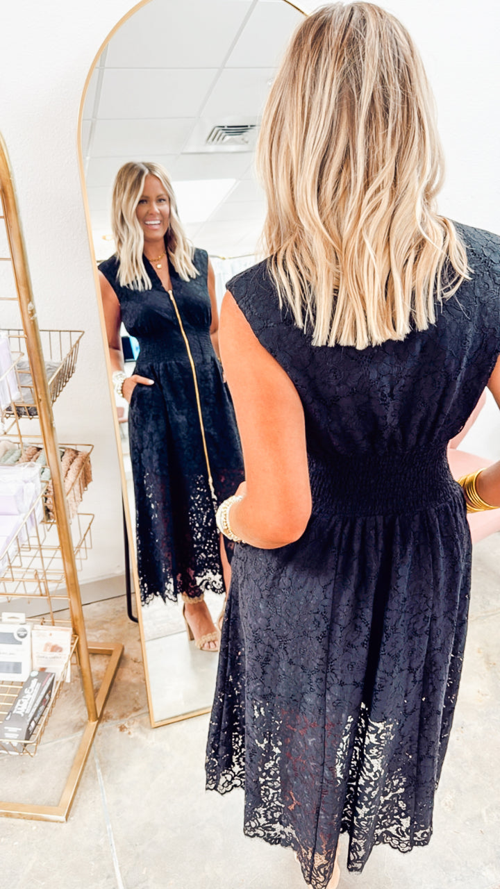 Jackie Lace Midi Dress-Black