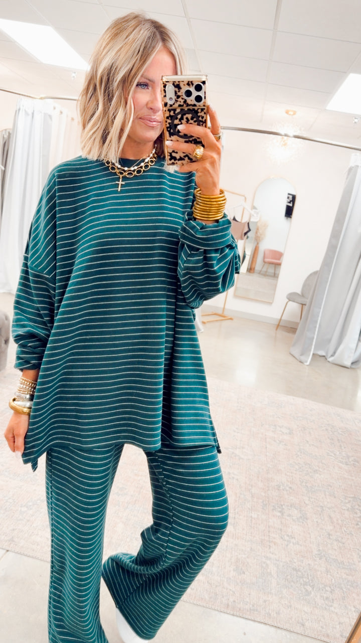 Lexi Striped Lounge Pants-Green/White