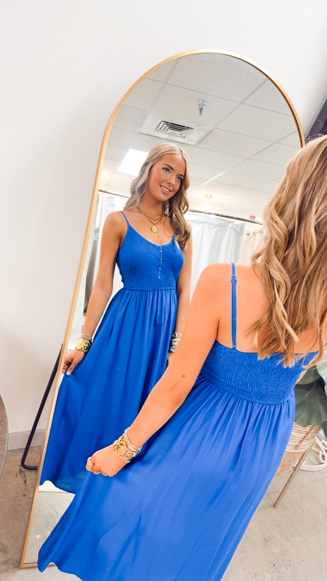 The Aruba Smocked Midi Dress-Blue