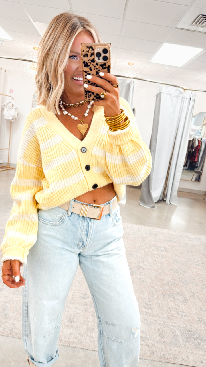 Sadie Striped Sweater Cardigan-Yellow