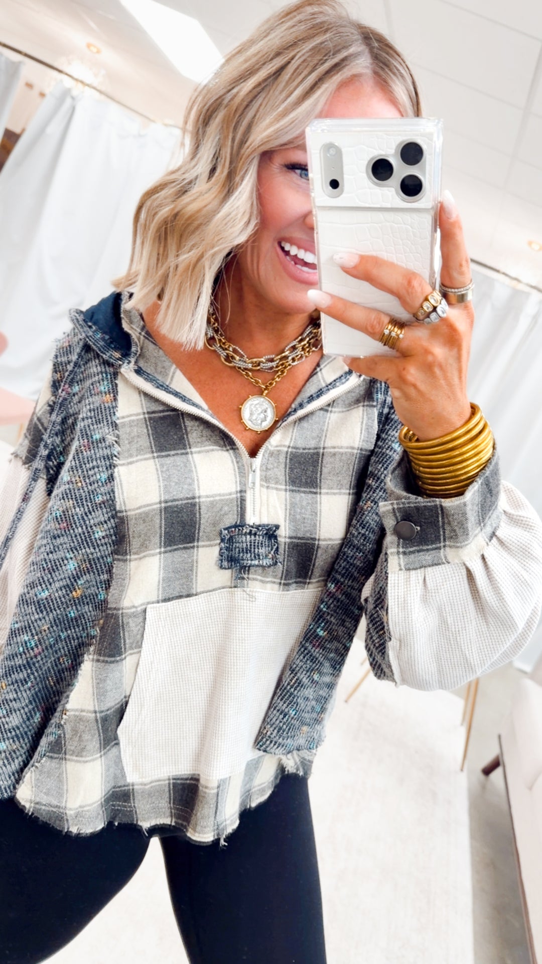 The Gypsy Soul Hoodie Top-Beige Plaid