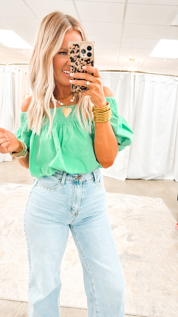 Catalina Off-the-shoulder Blouse-Green