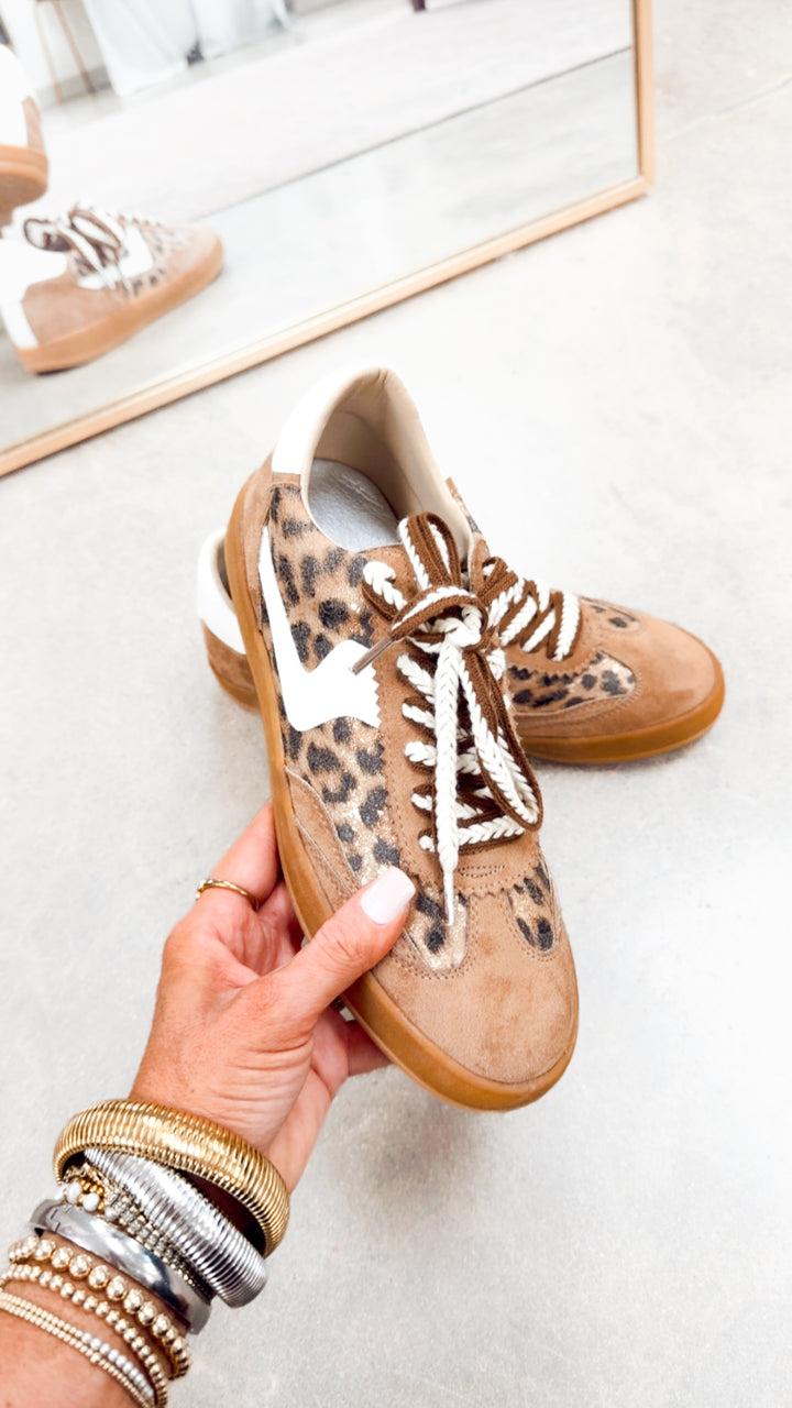 Destiny Lace Up Sneakers-Coffee Leopard