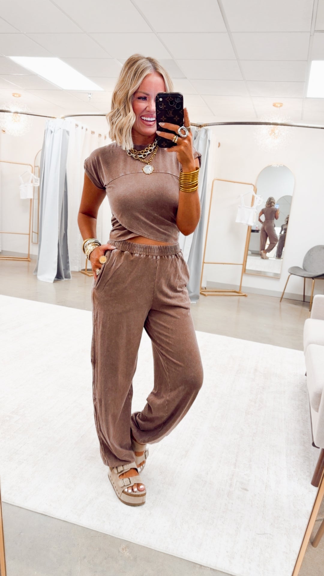 The Phoebe Crop Top & Jogger Set-Chocolate