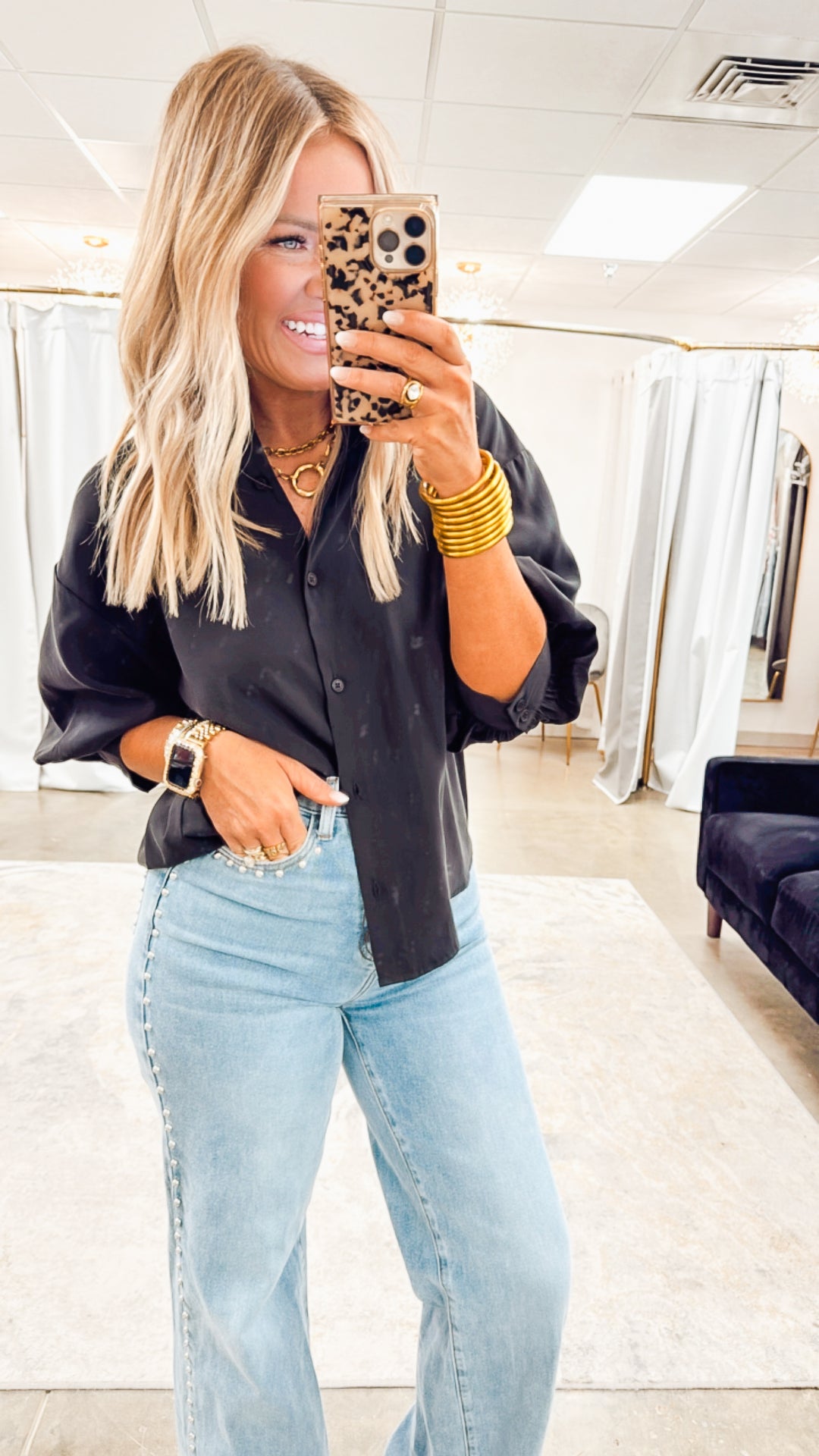 The Ava Puff Sleeve Blouse-Black