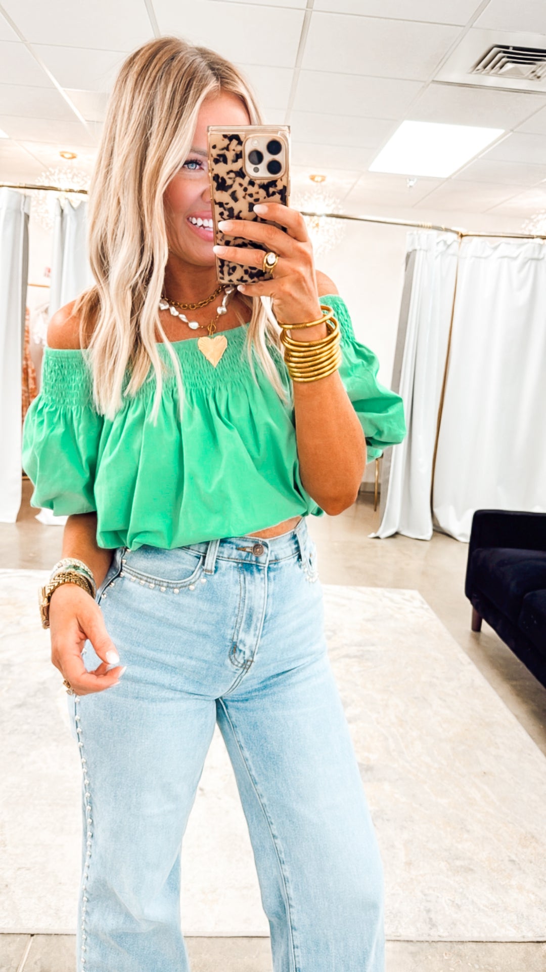 Catalina Off-the-shoulder Blouse-Green