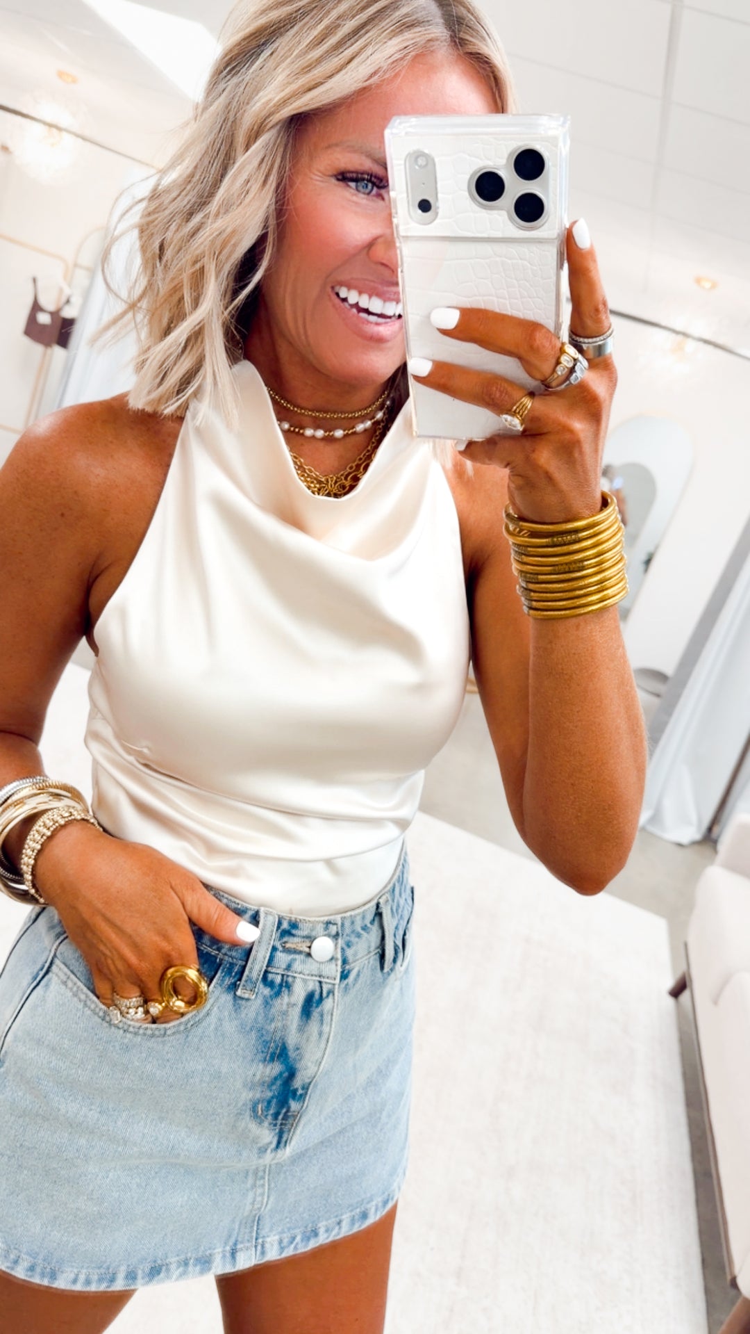 The Satin Fling Top-Champagne