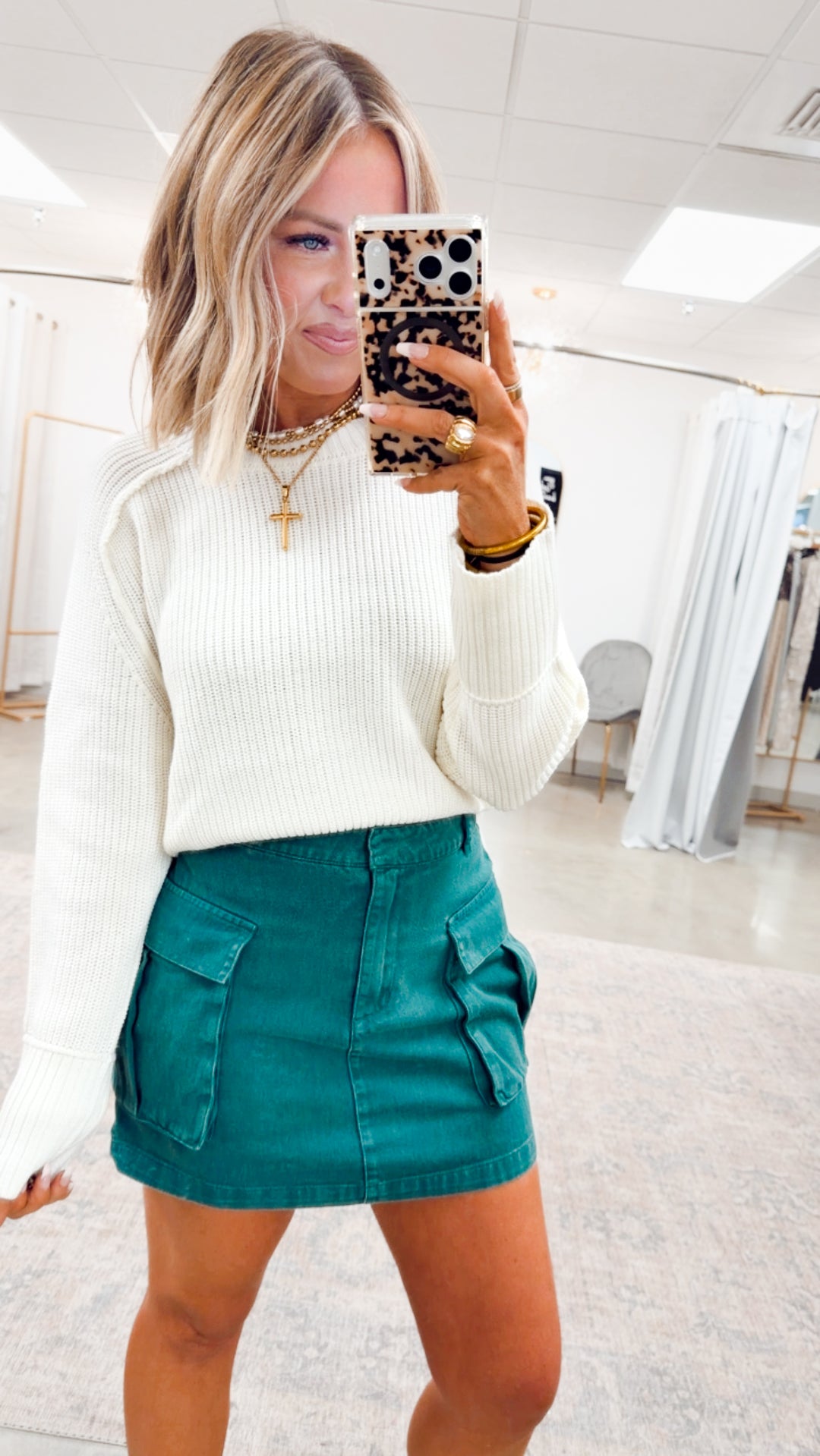 Mineral Washed Cargo Mini Skirt-Green