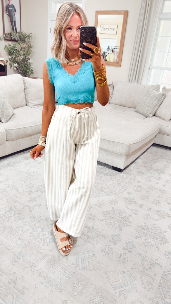 Noa Lace Crop Tank-Aqua Blue