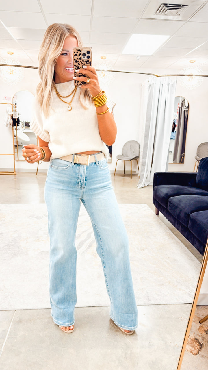 The Lila Mock Neck Sweater- Ivory