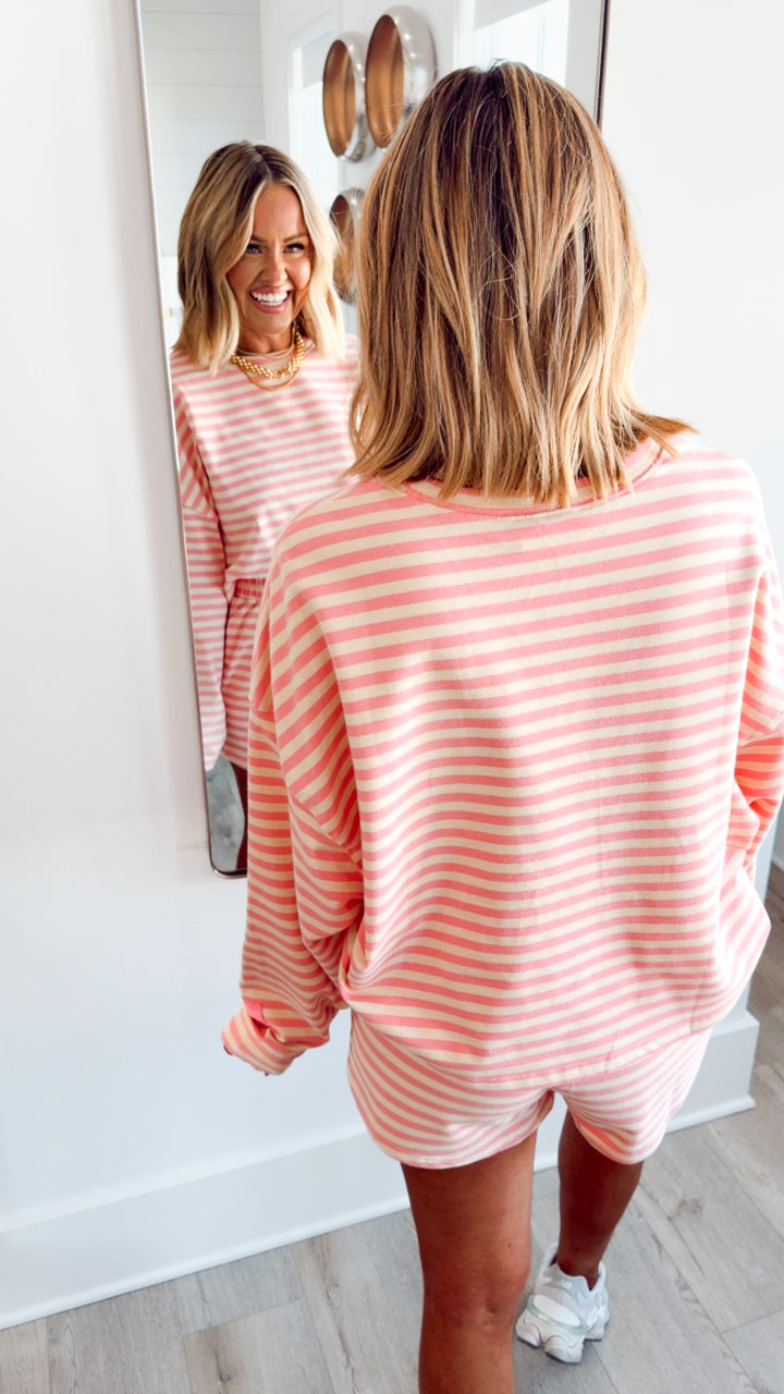 -Final Sale- Milan Stripe Set-Pink/Cream