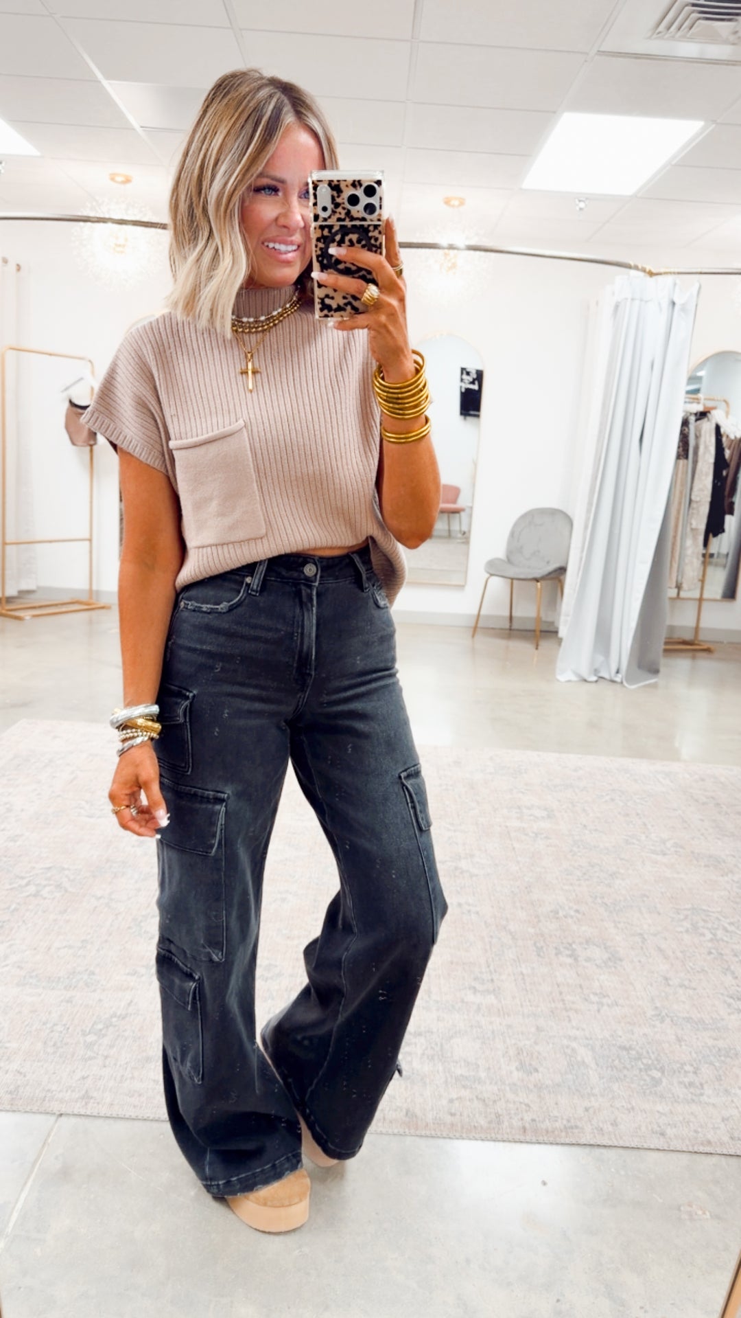 Dani Ribbed Short Sleeve Sweater-Taupe