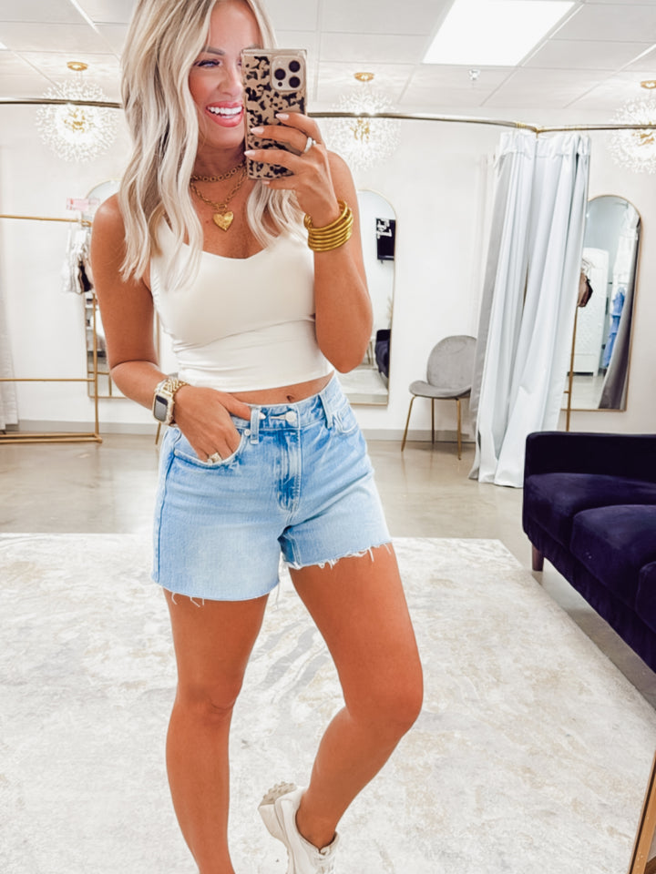 V Neck Yoga Top-White Pearl