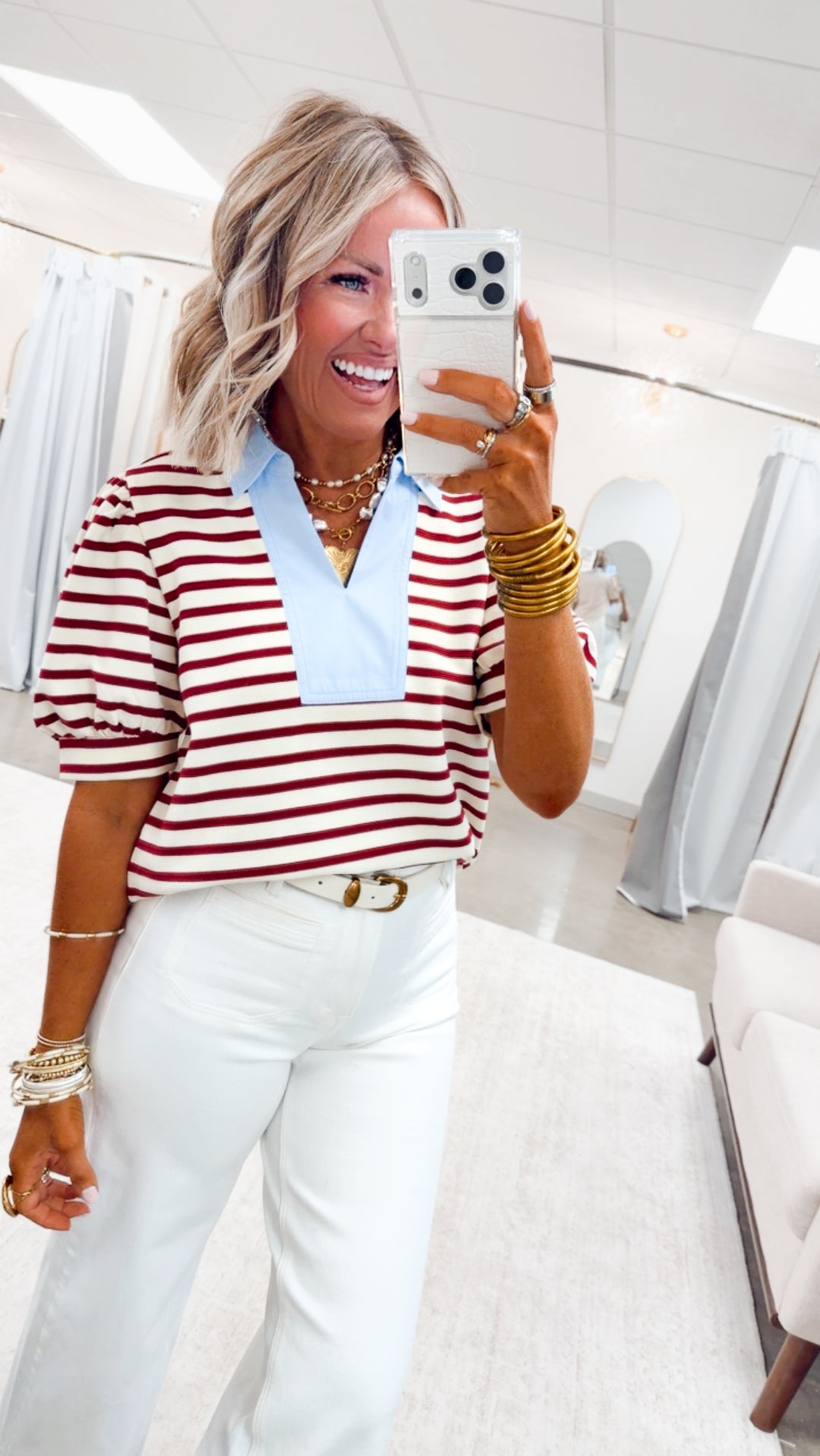 The Charlotte Stripe Top-Maroon