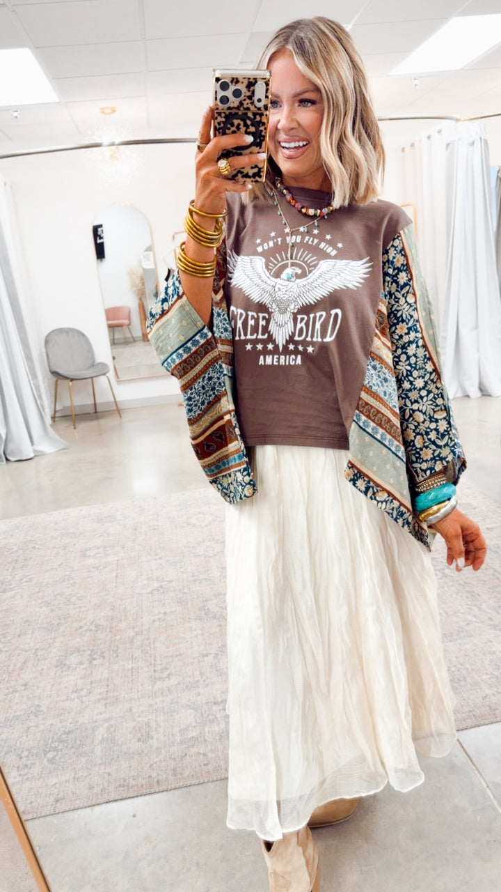 Free Bird Eagle Kantha Top-Brown