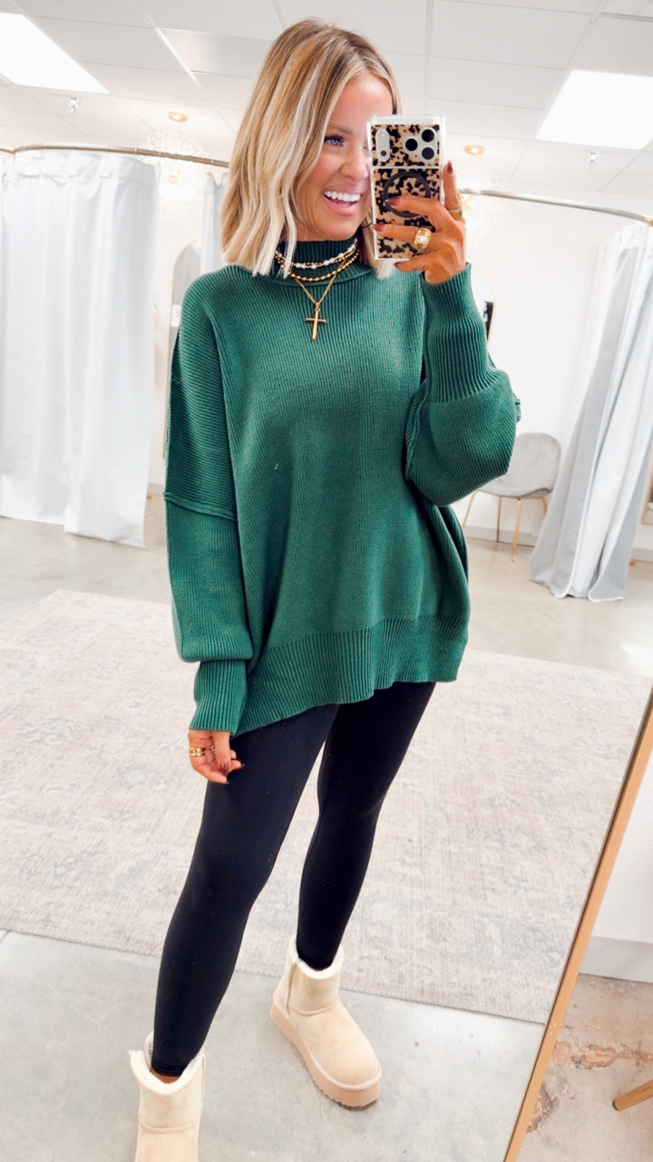 Green Chill Mock Neck Sweater