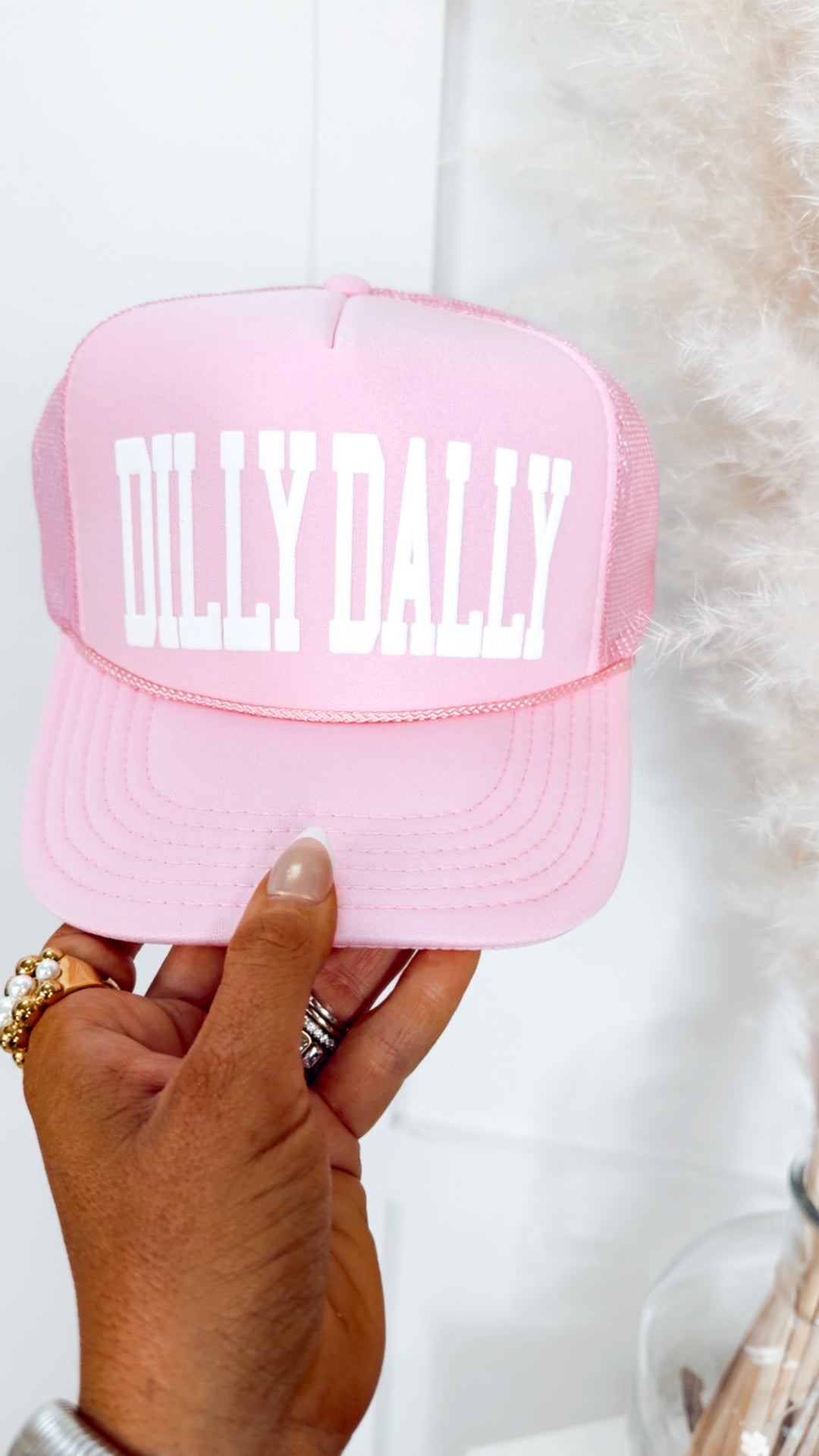 Dilly Dally Light Pink Trucker Hat
