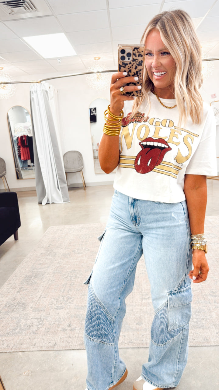 Rolling Stones Go Seminoles Stoned Cropped Tee