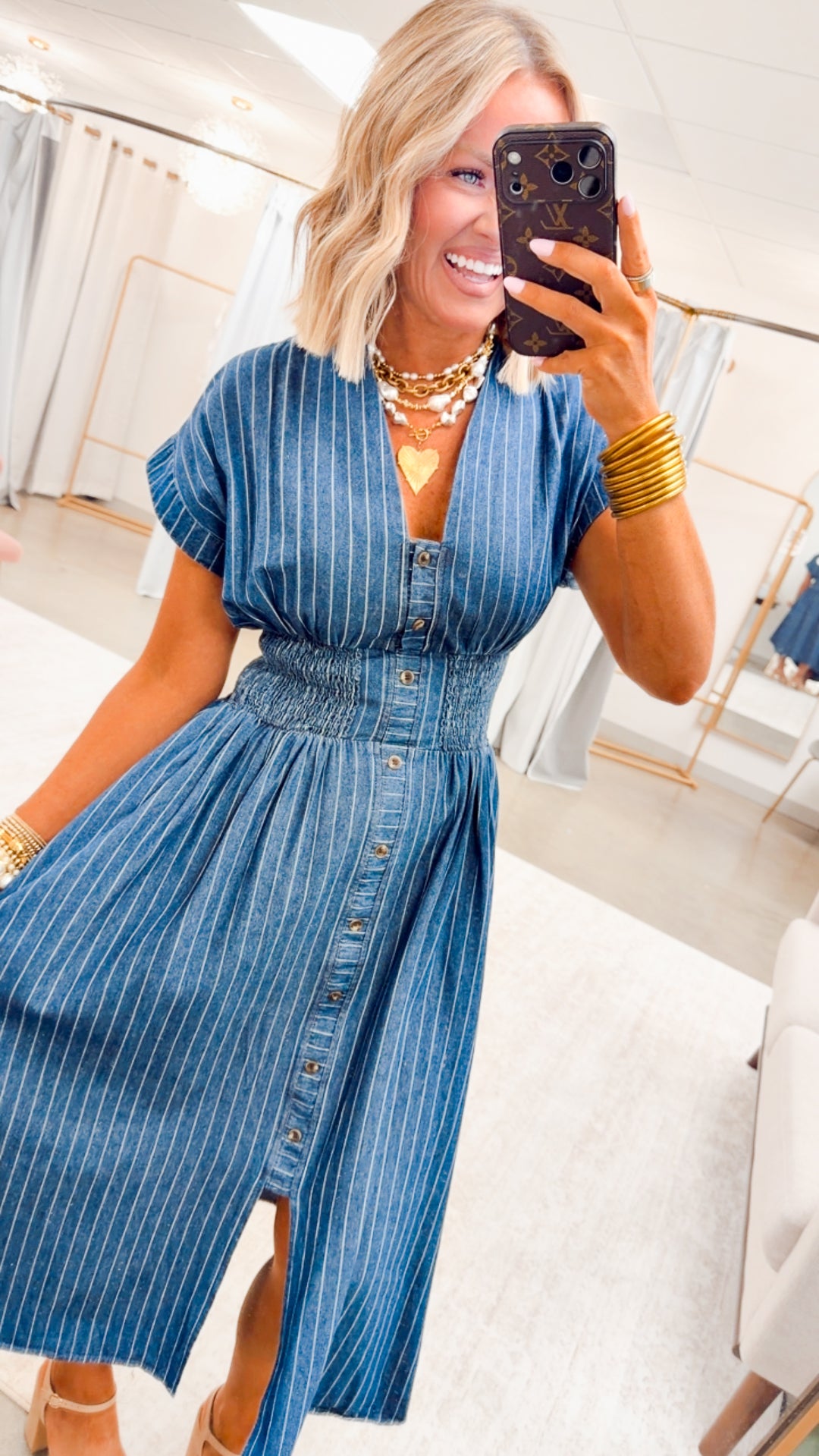 The Della Pinstripe Midi Dress