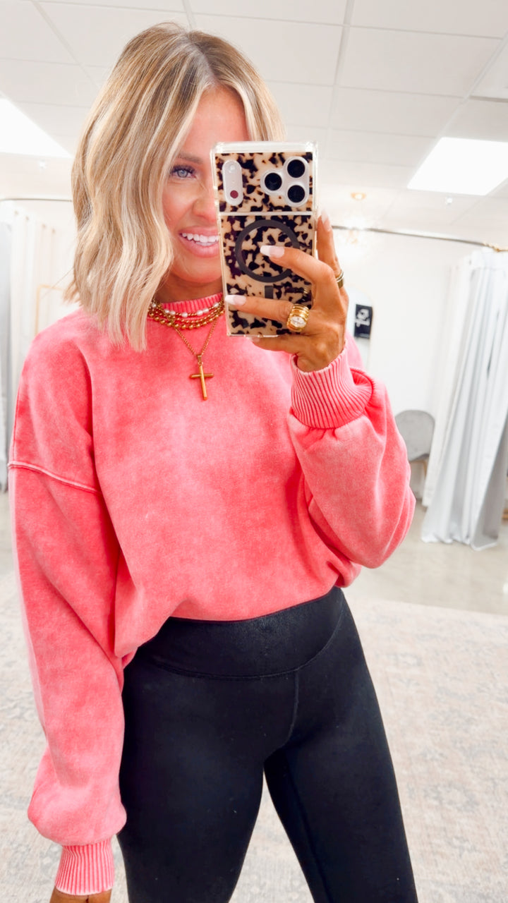 Fuchsia Acid Washed Pullover