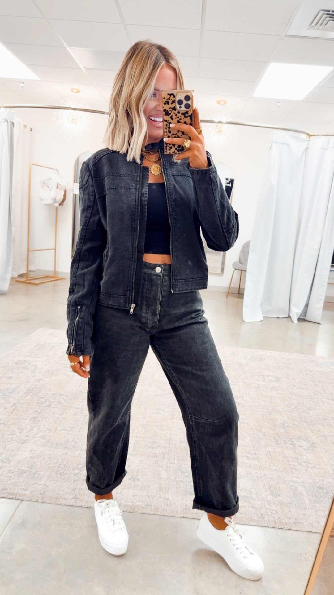 Distressed Biker Jacket-Black