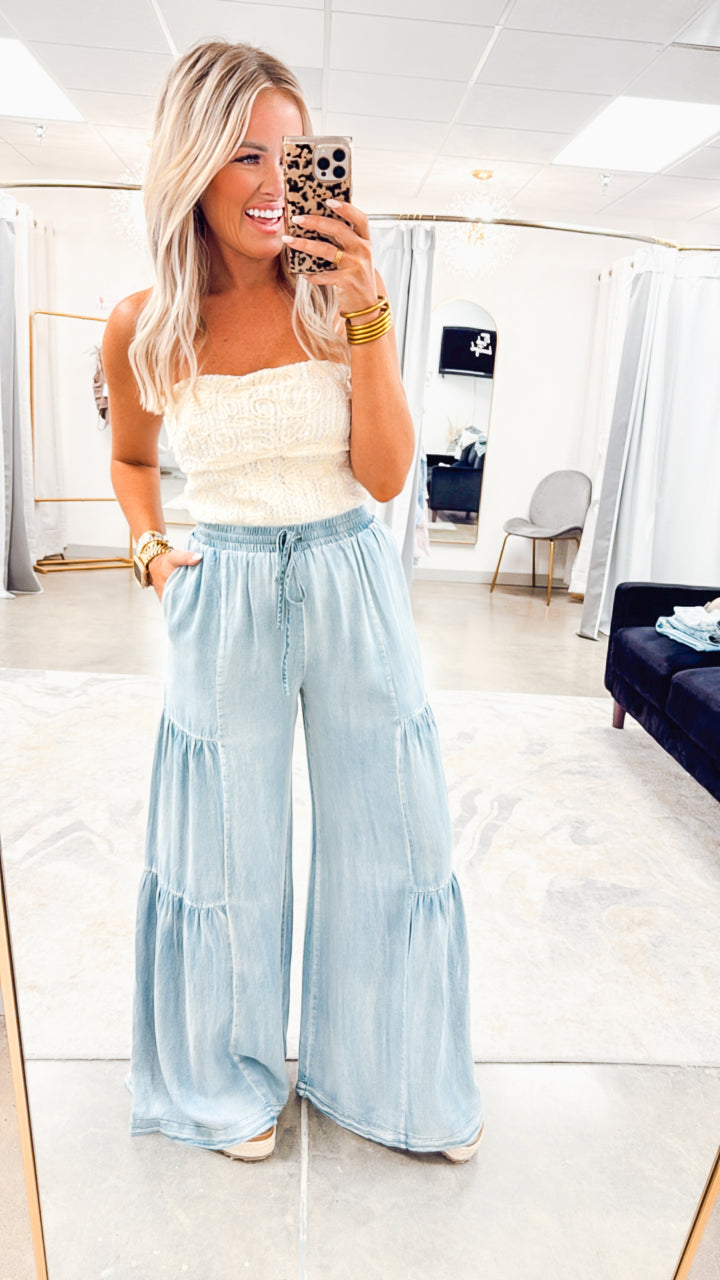 Cascade Denim Wide Leg Pants