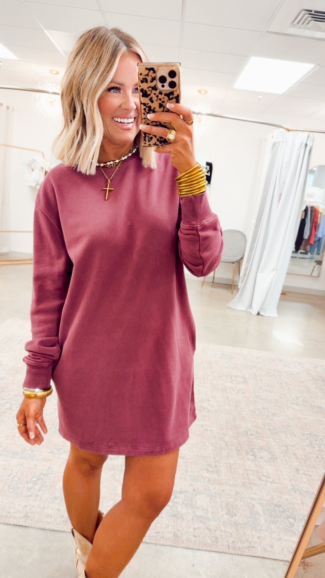 Mila Sweatshirt Dress-Dark Cherry