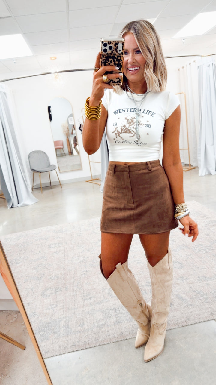 Western Life Graphic Crop Tee-Cream