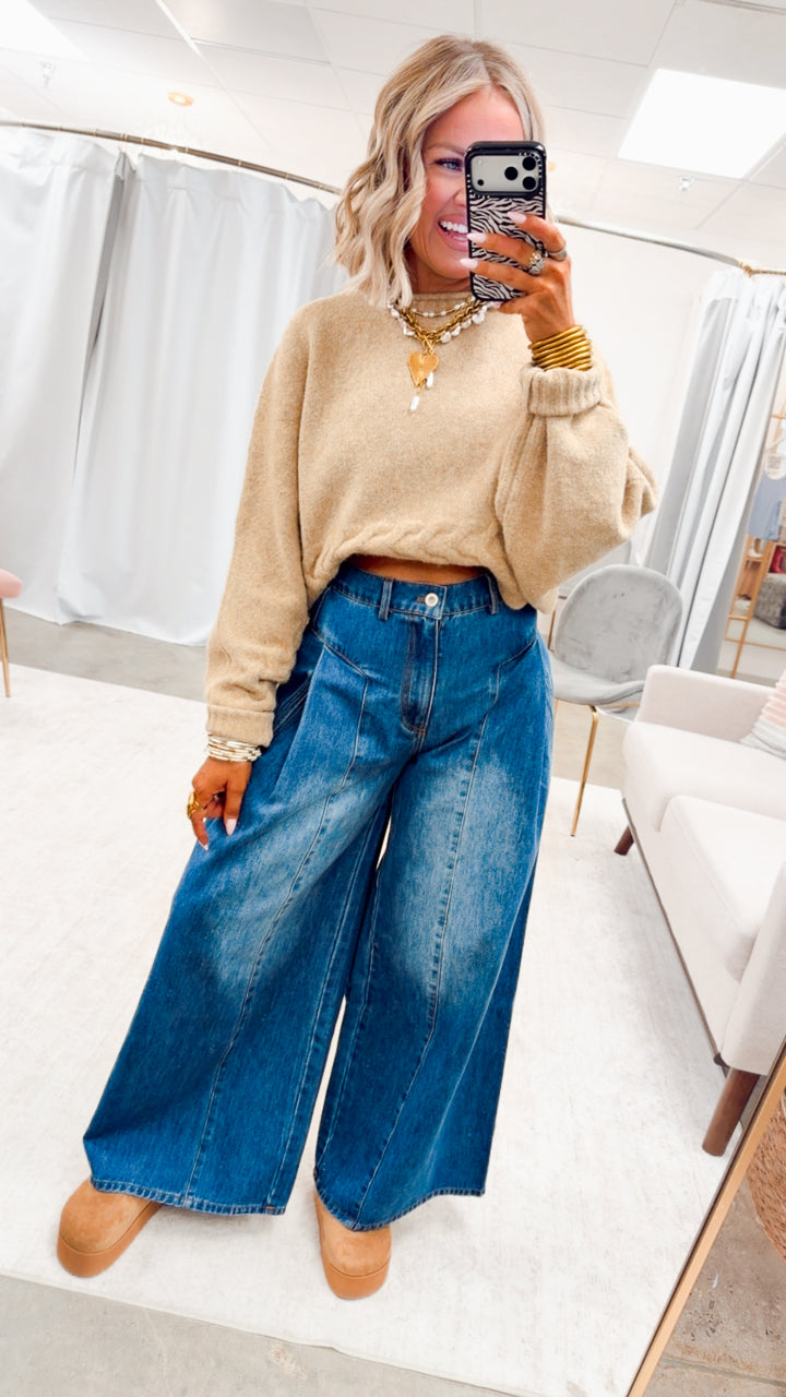 The Beckham Pleated Wide Leg Jean-Denim