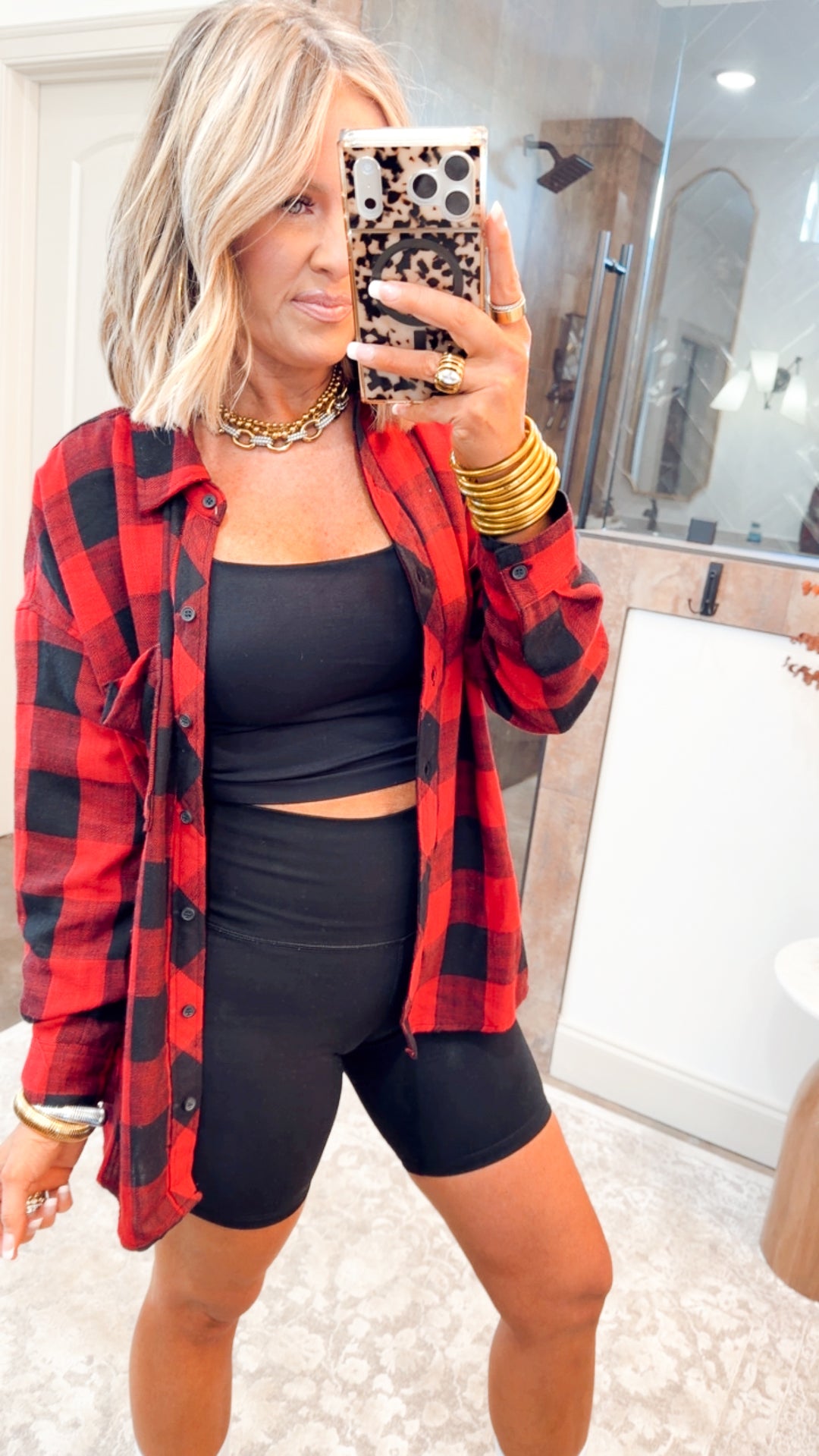 Buffalo Check Flannel Top-Cherry/Black