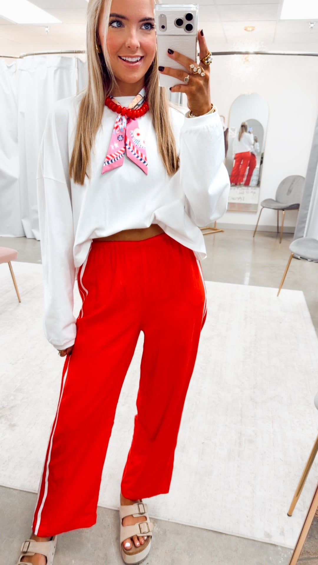 The Gigi Stripe Pants-Red/White