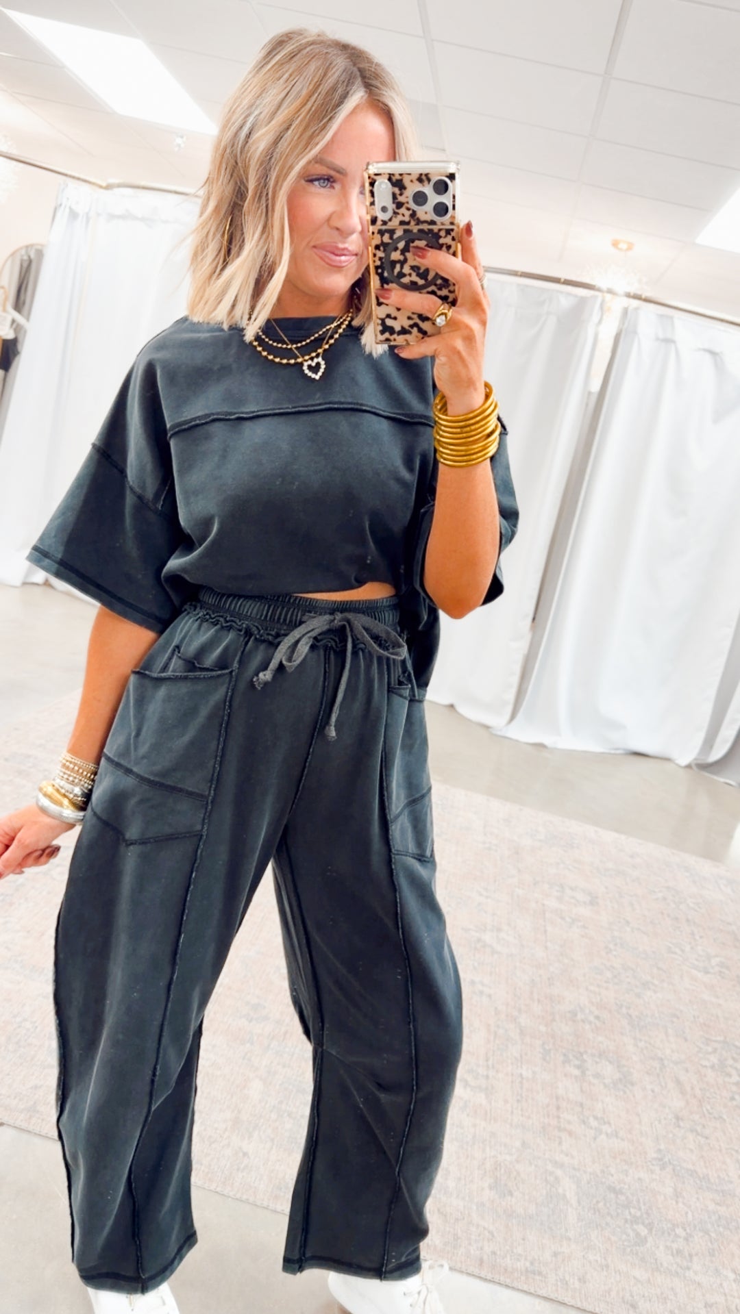 The Retreat Barrel Pants Set-Black