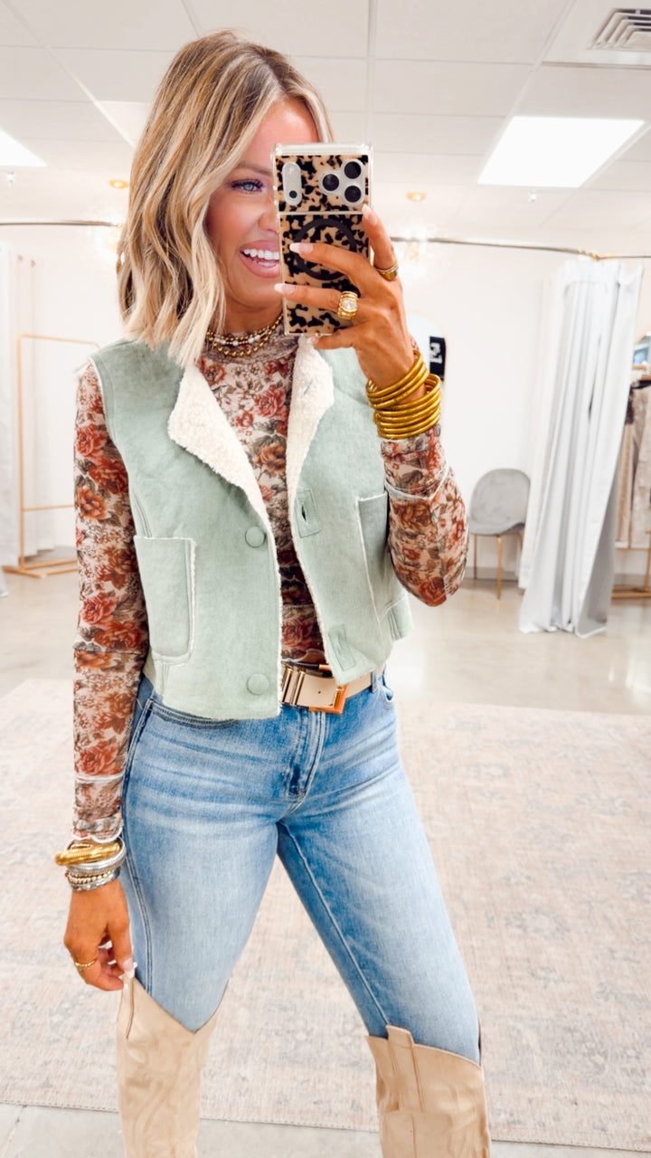 Dreamy Plush Vest-Sage