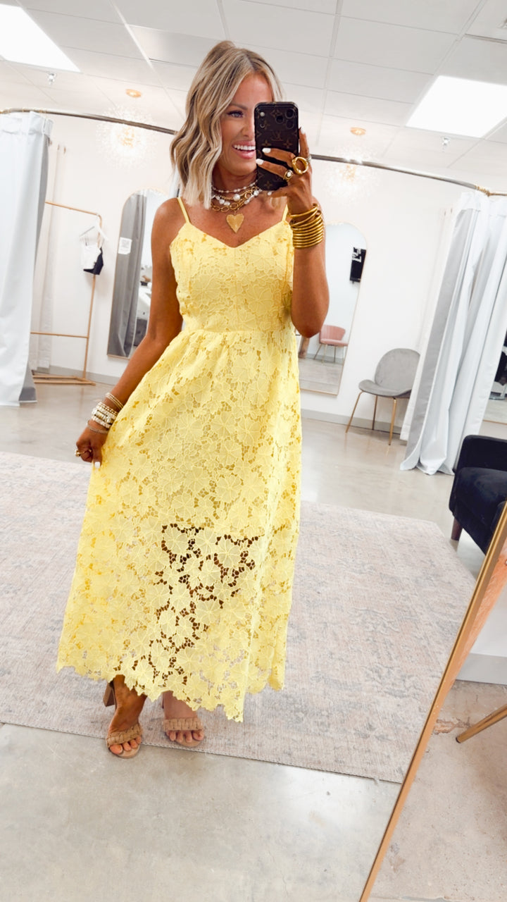 The Lucia Lace Midi Dress-Lemon