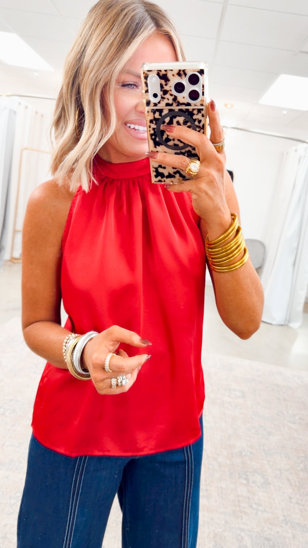 Élan Satin Halter-Red